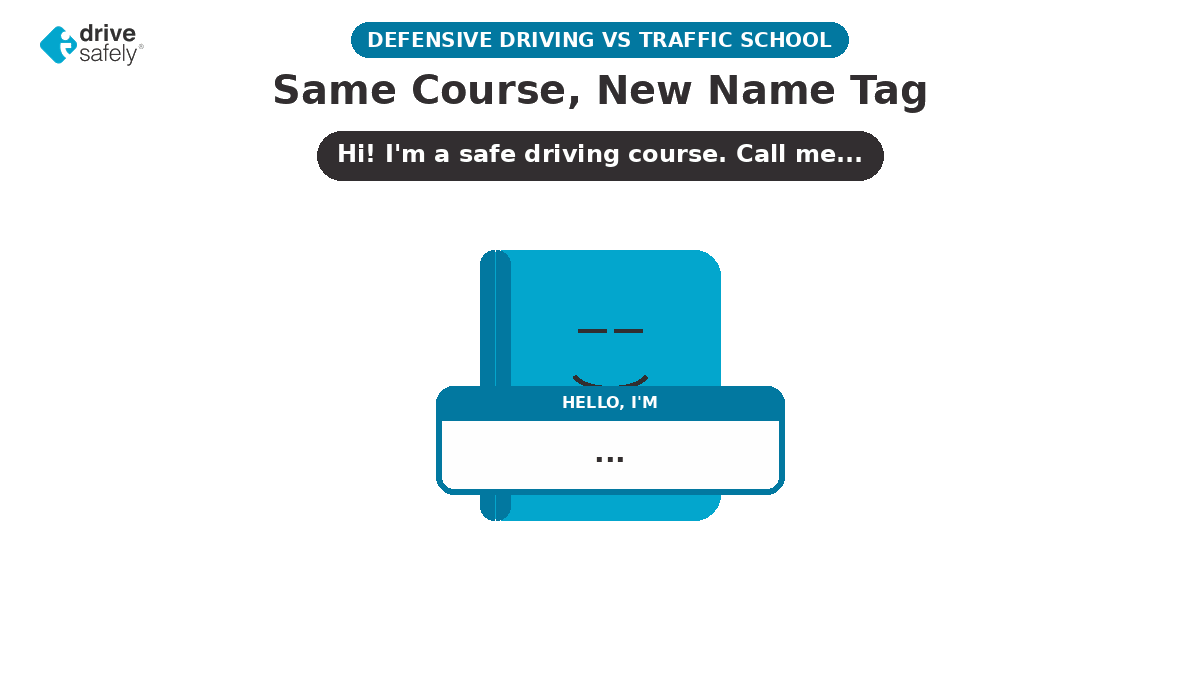 Animated book character whose name tag flips through course names used in different states, ending with a reminder to check the course is approved for your reason.
